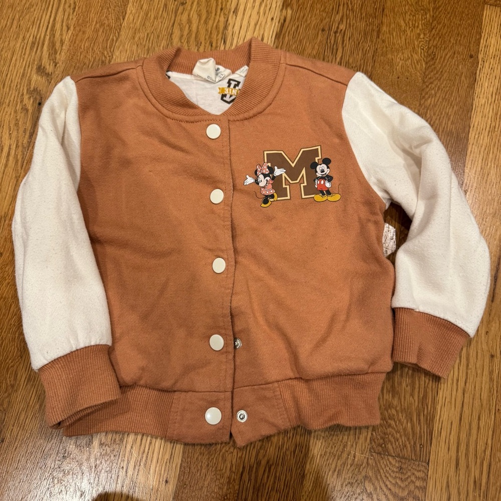 Brown and cream Disney Mickey Mouse Jersey Varsity Jacket Sz 2t boys girls NWOT